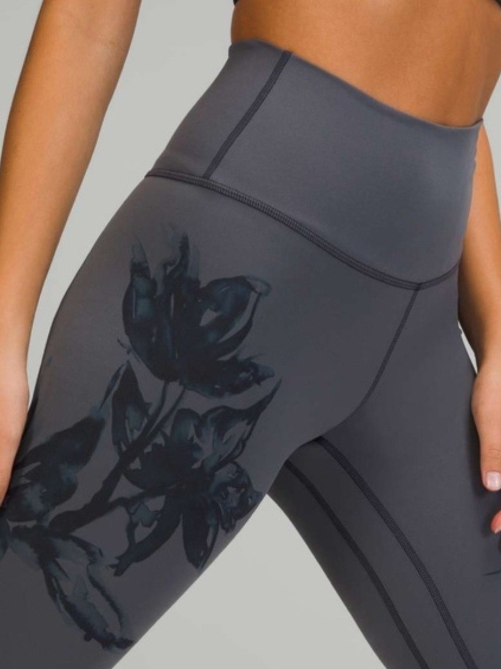 Rare lululemon Align Botanical High Rise Gray Floral Leggings Nwot Sz 2